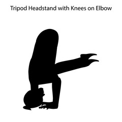 Tripod headstand with knees on elbow pose yoga workout silhouette