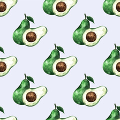seamless watercolor avocado pattern