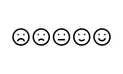 five different moods smiles, black outline vector icons set