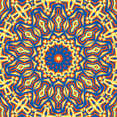 A very beautiful and colorful illustration of mandala in elegant yellow, red and blue colors. computer generated abstract wallpaper.
