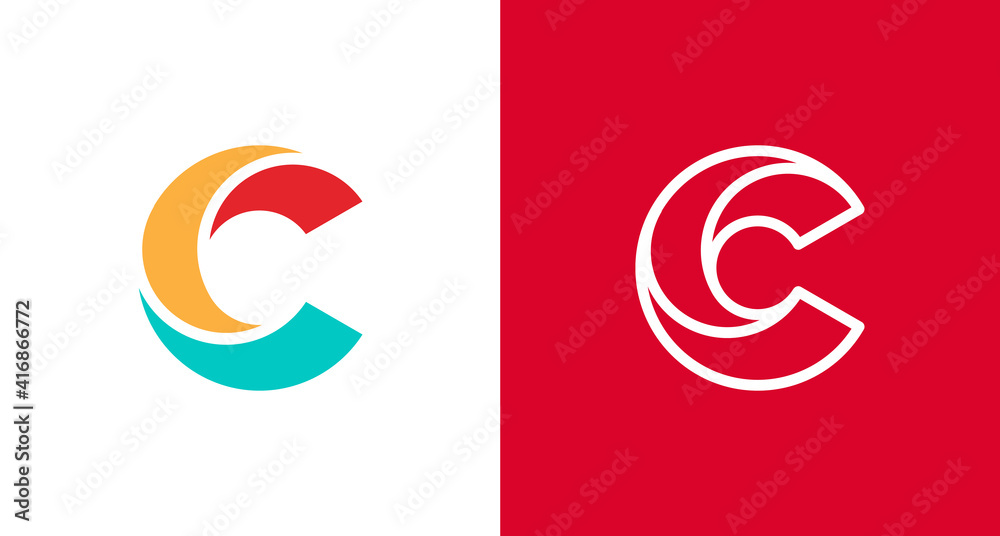 Fototapete modern and minimal layered letter c logo, simple initial c monogram logo vector template