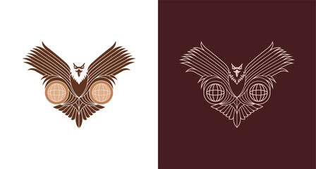 Modern line art eagle's holding globes illustration, logo template.  monoline eagle logo vector