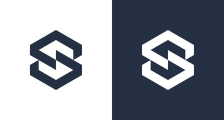 modern hexagonal letter S logo in geometric shape, simple blocky letter SS monogram logo