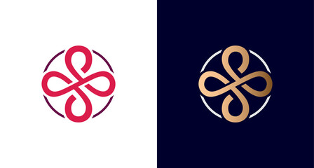elegant and luxurious infinity logo, cross symbol, letter S in circle border emblem, vector.