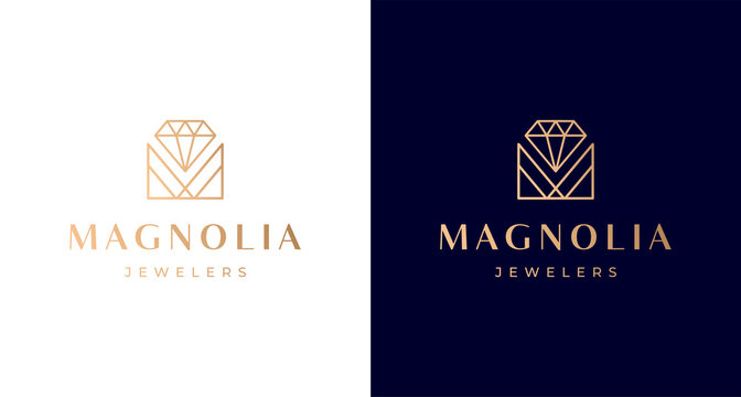 Elegant Letter M with Diamond line art, gold Jewelry Logo, elegant golden M logo .vector