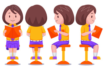 Cute Kids Girl Student Reading Book