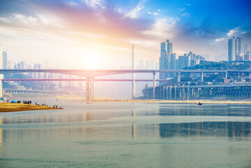 Fototapeta premium Bridges over the Yangtze River and Chongqing City Scenery in China