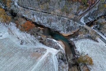 Creek aerial snow winter water