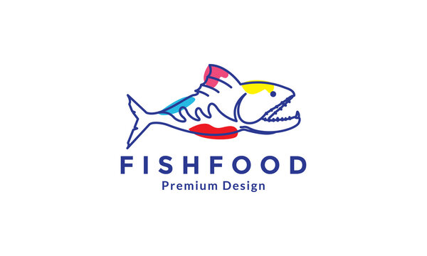 lines art abstract deep sea fish predator logo design vector icon symbol graphic illustration