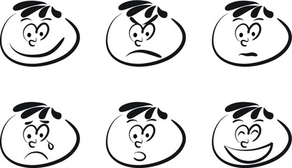 vector cartoon boy emoji face set
