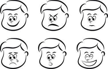vector cartoon boy emoji face set