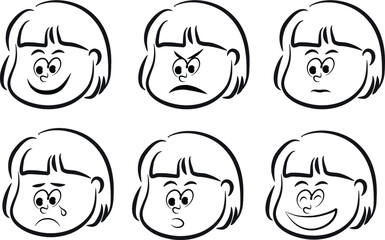 vector cartoon girl emoji face set