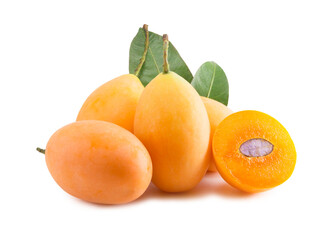 sweet yellow Marian plum thai fruit on white background (Mayongchid Maprang Marian Plum and Plum Mango,Thailand)