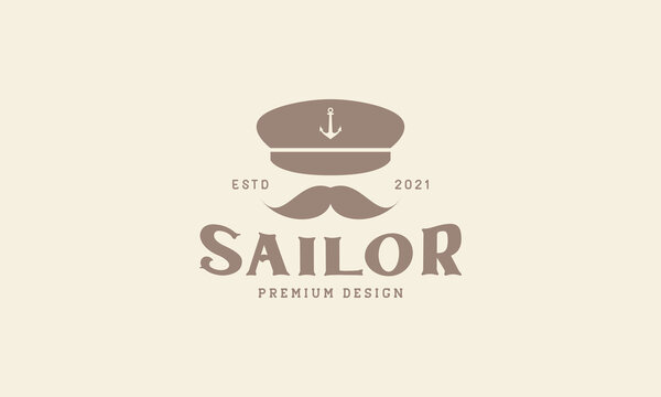 old man mustache skipper captain logo design vector icon symbol graphic illustration