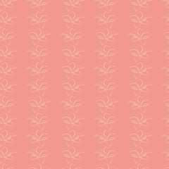Vector seamless pattern white lilies on pink background, line art