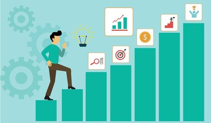 Vector illustration, people run to their goal on the column of columns, move up motivation, vector, the path to the target's achievement
