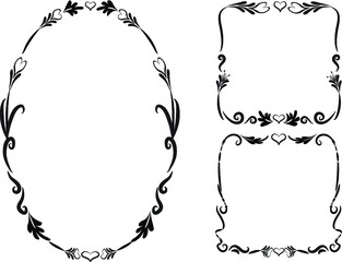 vector drawing flowers leaf plant design border frame background set
