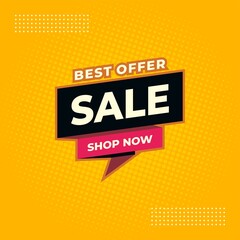 best offer sale yellow and black abstract sale banner, shop now 