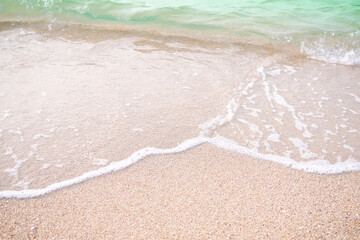 Sea soft wave on sandy beach at coast. beautiful blue ocean outdoor nature landscape  background. tourist summer travel holidays concept.