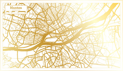 Nantes France City Map in Retro Style in Golden Color. Outline Map.