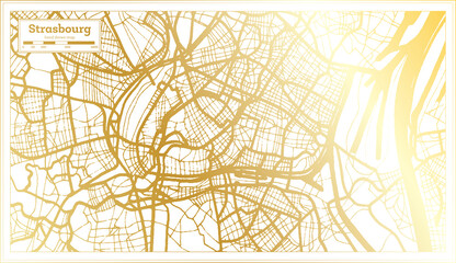 Strasbourg France City Map in Retro Style in Golden Color. Outline Map.