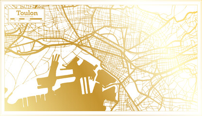 Toulon France City Map in Retro Style in Golden Color. Outline Map.