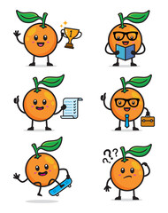 set of orange fruit character design illustration
