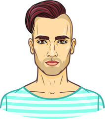 Animation portrait of the young attractive  man with a stylish hairstyle. Vector illustration isolated on a white background. Print, poster, t-shirt, card.