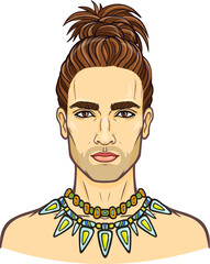 Animation portrait of the young attractive man with a stylish hairstyle. The vector illustration isolated on a white background. Print, poster, t-shirt, card.