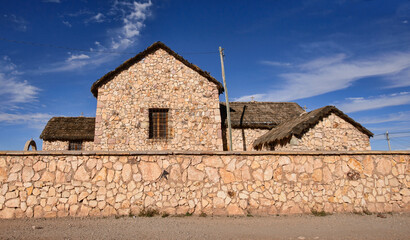 Fototapeta na wymiar The stone church of San Cristobal de Lipez, reconstructed stone by stone, Salar de Uyuni, Bolivia