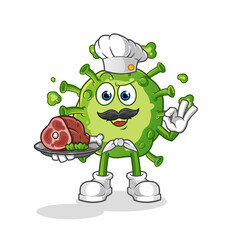 virus chef with meat mascot. cartoon vector