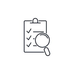 Document and magnifying glass. Controlling list. Vector linear icon isolated on white background.