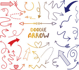  rainbow gradient line drawing of arrow doodle set , vector illustration