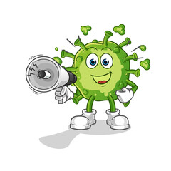 virus holding hand loudspeakers vector. cartoon character