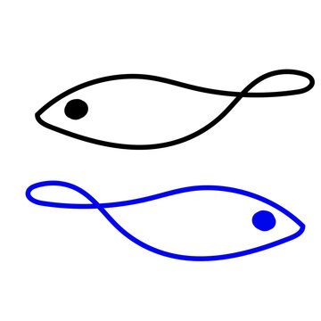 A hand-drawn logo template or a doodle of a fish isolated on a white background. mono linear modern design.doodle hand drawn two fish black and blue lines