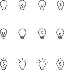 Vector icon of a light bulb. Light Bulb idea logo concept. Lights icon set web design element. Isolated silhouette LED light. editable stroke