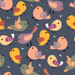 Fototapeta premium Seamless pattern with cute cartoon bird for fabric print, textile, gift wrapping paper. colorful vector for kids, flat style