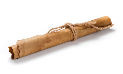 Ancient paper scroll isolated on a white background