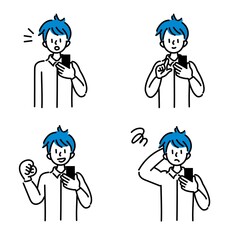 スマートフォンの画面を見ている男性のイラスト