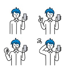 スマートフォンの画面を見せている男性のイラスト