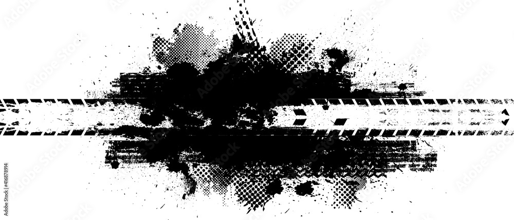 Poster vector print textured tire track . design element . car tread silhouette . off road mud splash grung