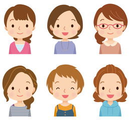 若い女性のアイコンセット　主婦　母親