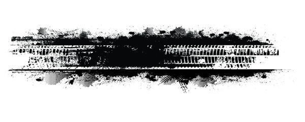 Vector Print Textured Tire Track . Design Element . Car tread silhouette . off road Mud splash grunge texture .  © miloje