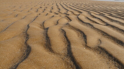 Beautiful beach and brown sand. Sand wave texture