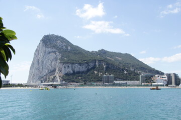 Rock of Gibraltar and the city. View across the canal from Spain.