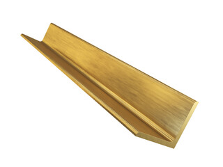 Brass angle or corner profile, rolled metal product. Isolated, clipping path included.