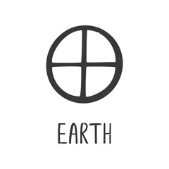 Ancient astrological symbol of Earth. Minimalistic caption icon isolated on a white background. Vector hand drawn illustration