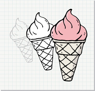Doodle of ice cream on paper background 