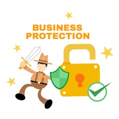 cowboy america and business security protection padlock cartoon doodle flat design style vector illustration