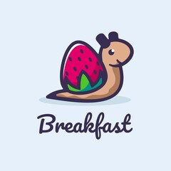 Vector Logo Illustration Snail Simple Mascot Style.